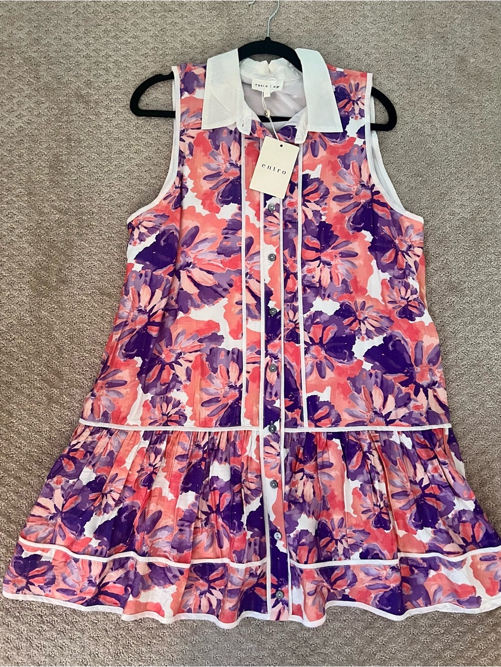 NWT Entro dress pink/purple floral white detail size L